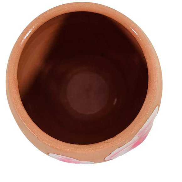 Terracotta Pottery Planter Handmade Etched Pink Pansies Pot Vase Artisans Signed - Picture 6 of 12